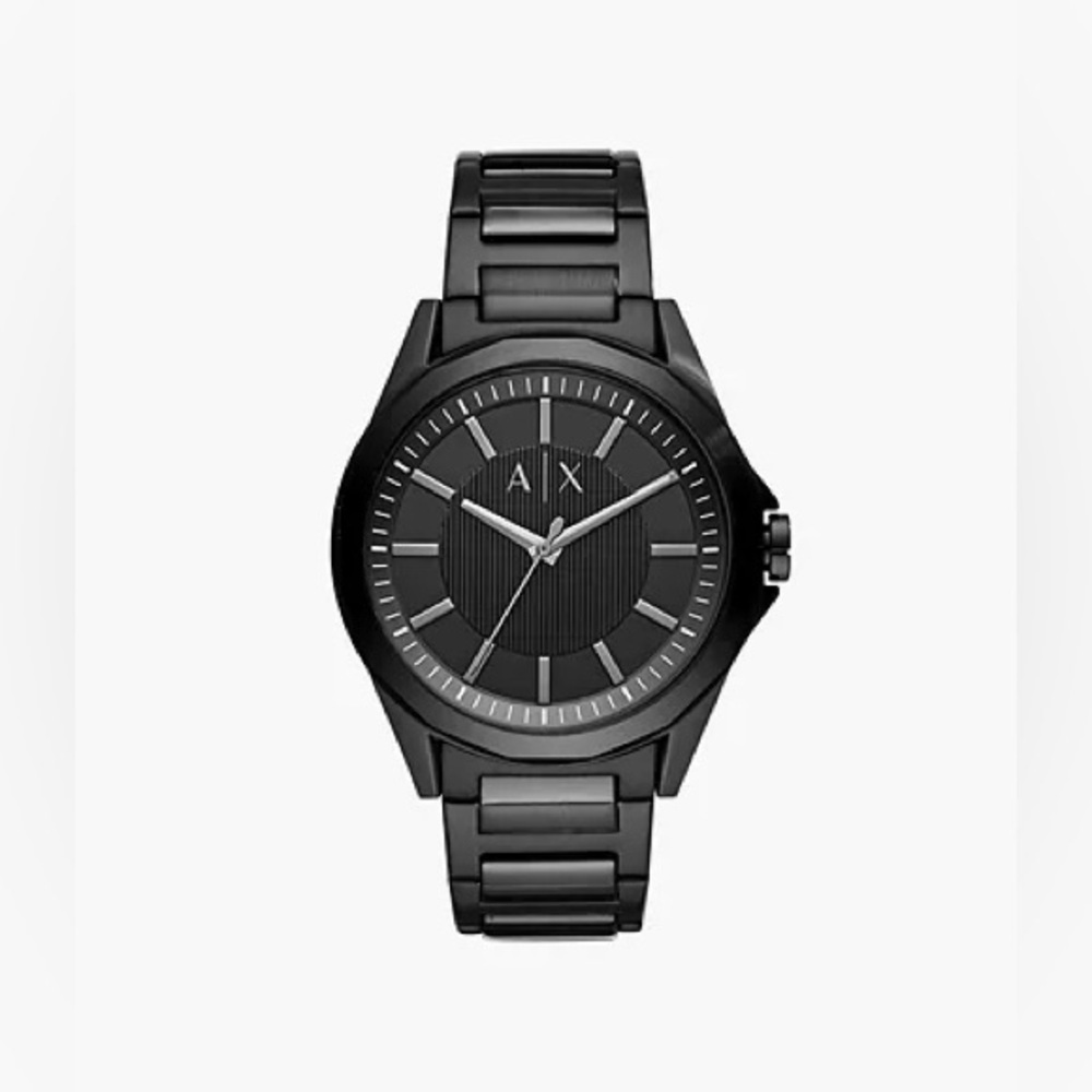 NWOB Armani Exchange Three-Hand Black Stainless Steel Watch
